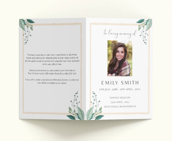 Calming floral funeral order of service 067