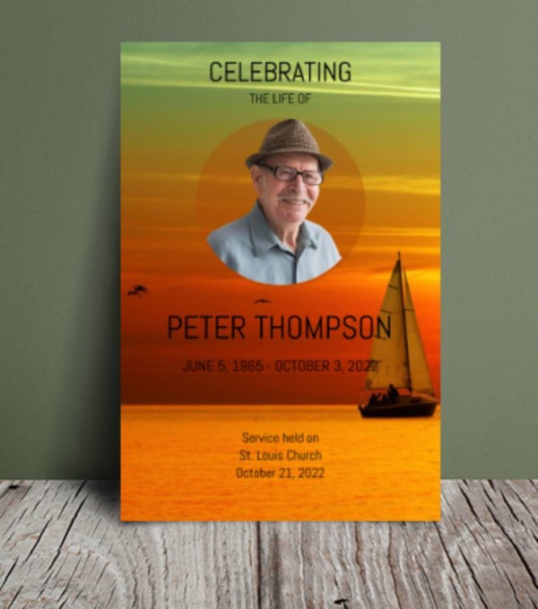 Sailing boat in sunset funeral order of service 109 - Template Design