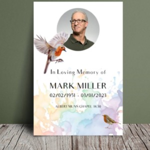 Colourful Robin bird funeral order of service template design 114
