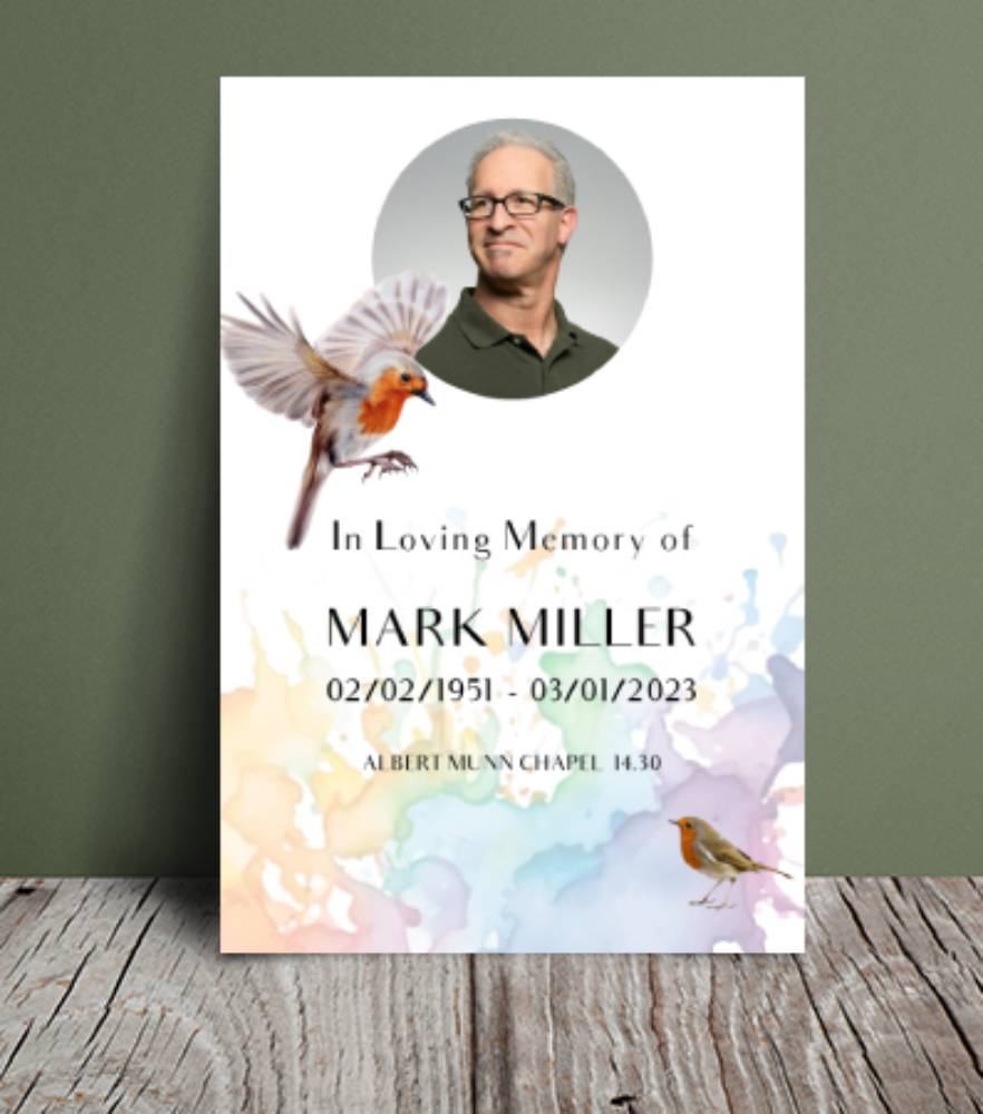 Colourful Robin bird funeral order of service 114 - Free Funeral Order of Service Template