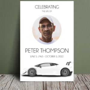 White sports car funeral order of service template design 112