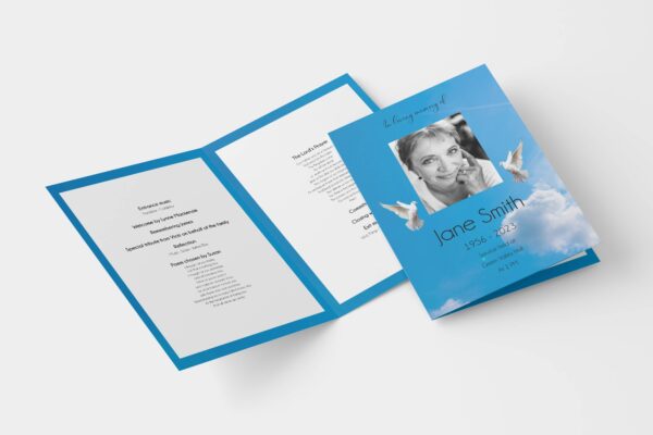 Blue sky with doves funeral order of service template 129 - Image 4