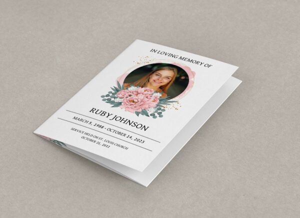 Pink and green floral funeral order of service template 132 - Image 4