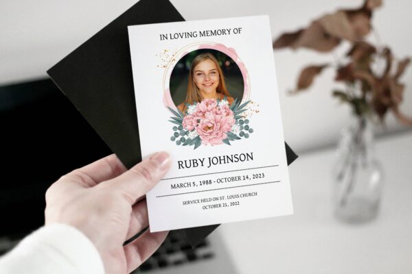 Pink and green floral funeral order of service template 132 - Image 3