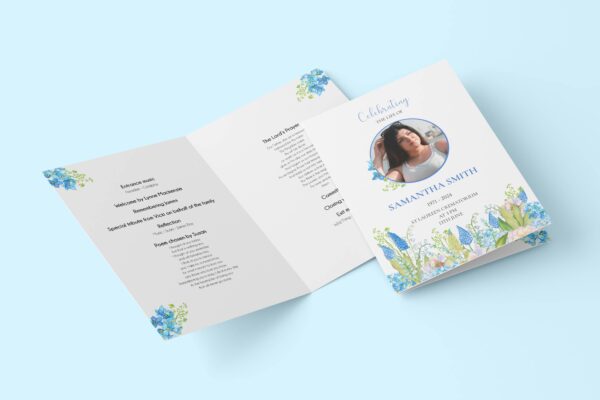 Blue spring florals funeral order of service template 143