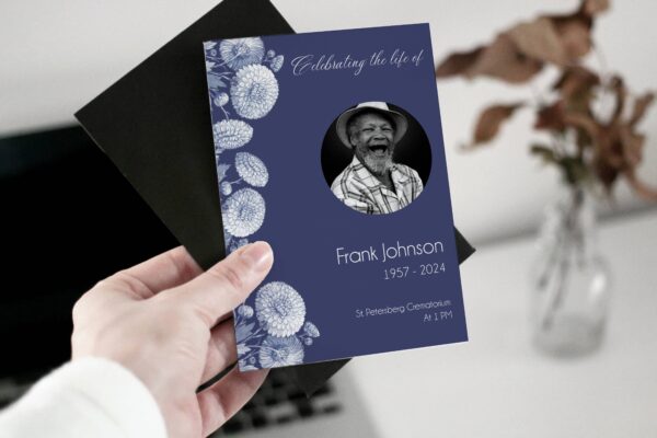 Blue background floral funeral order of service template 138 - Image 3
