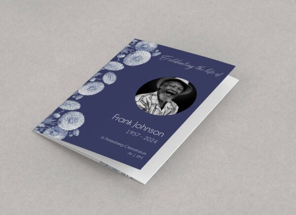 Blue background floral funeral order of service template 138 - Image 5