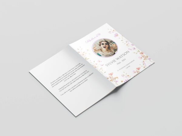 Delicate watercolour floral funeral order of service template 140 - Image 5