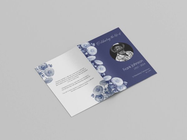 Blue background floral funeral order of service template 138 - Image 2