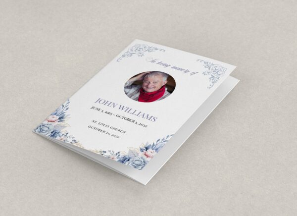 Delicate blue floral funeral order of service 152