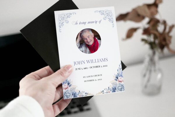 Delicate blue floral funeral order of service 152