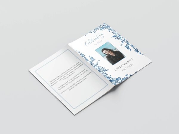 Delicate dark blue floral leaves funeral order of service template 149 - Image 2