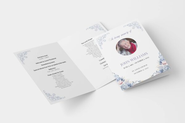 Delicate blue floral funeral order of service 152