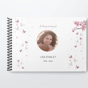 Blossom and butterflies funeral condolence guest book