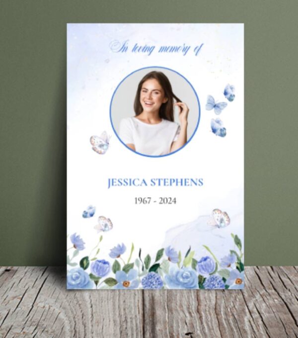 Elegant Blue Flowers and Butterflies Funeral Order of Service Template 158 - Image 6