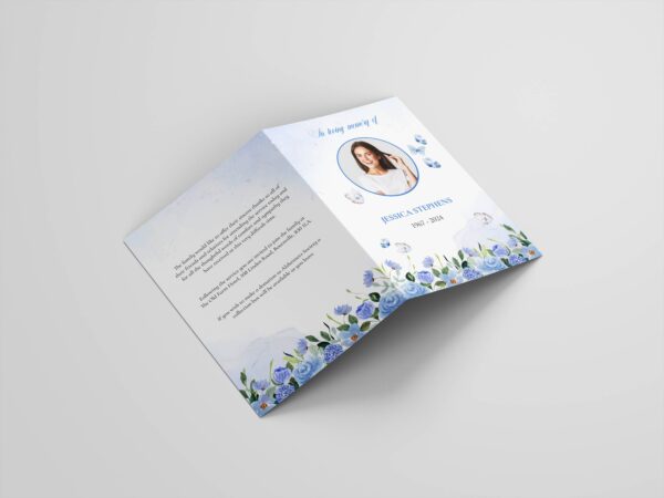 Elegant Blue Flowers and Butterflies Funeral Order of Service Template 158 - Image 3