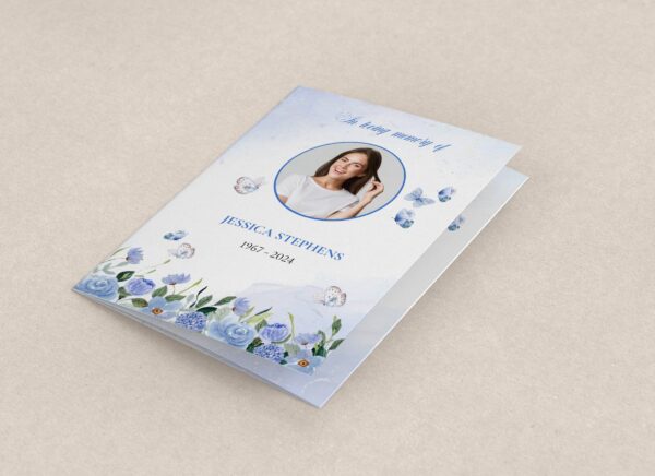 Elegant Blue Flowers and Butterflies Funeral Order of Service Template 158 - Image 5