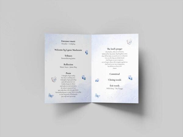 Elegant Blue Flowers and Butterflies Funeral Order of Service Template 158 - Image 4