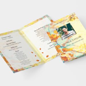 Autumn oak leaves funeral order of service template 167