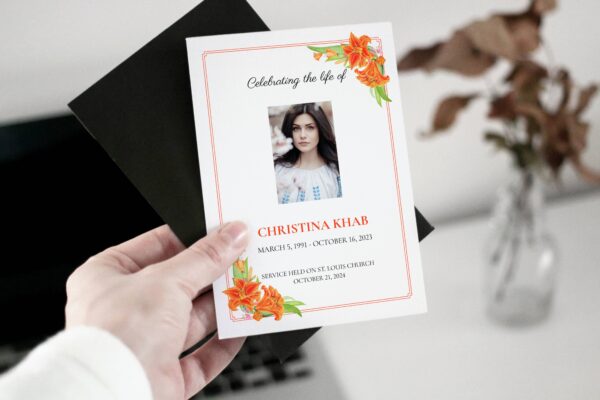 Bright orange lilies funeral order of service template 166 - Image 3