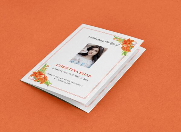 Bright orange lilies funeral order of service template 166 - Image 4