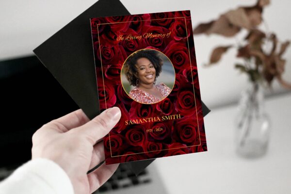Burgundy roses funeral order of service template
