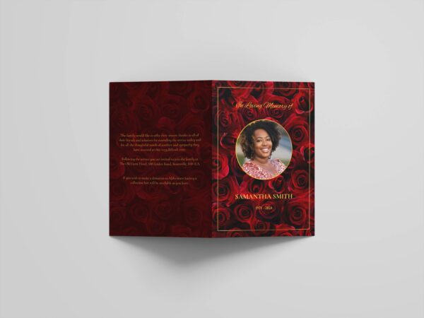 Burgundy roses funeral order of service template