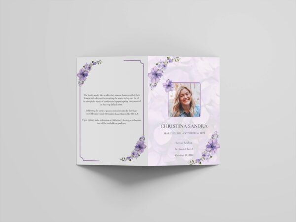 Purple bloom funeral order of service template 168 - Image 2