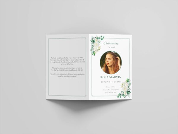 White floral funeral order of service template 169 - Image 2