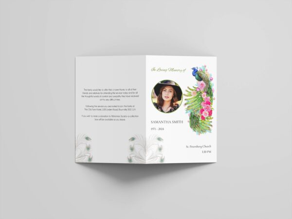 Beautiful Peacock Funeral Order Of Service Template Design