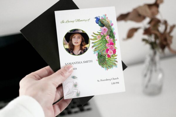 Beautiful Peacock Funeral Order Of Service Template Design