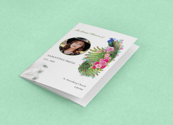 Beautiful Peacock Funeral Order Of Service Template Design