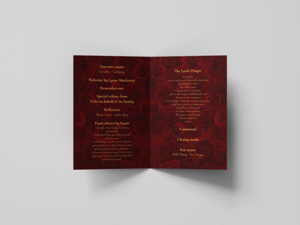 Burgundy roses funeral order of service template