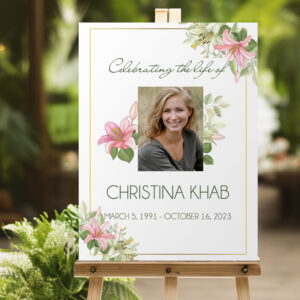 Lily flower funeral memorial sign board
