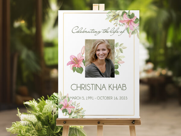 Lily flower funeral memorial sign board