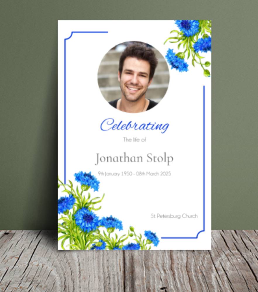 Blue corn flower funeral order of service template 178 - Free Funeral Order of Service Template