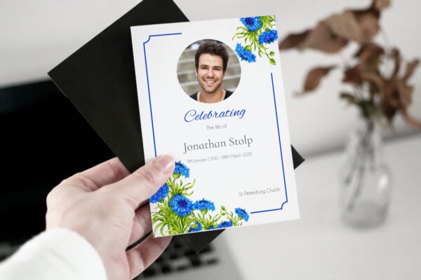 Blue corn flower funeral order of service template 178 - Image 3