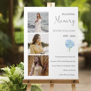 Funeral memorial sign board with texts