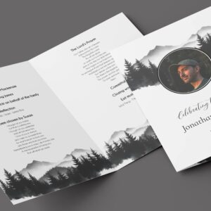 Modern forest and mountain order of service template funeral 175