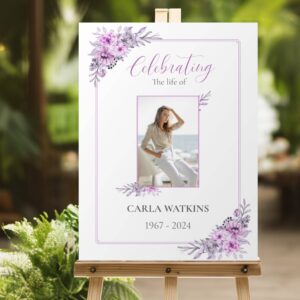 Purple floral funeral memory sign board 141
