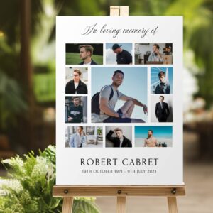 Photo collage funeral memorial sign board