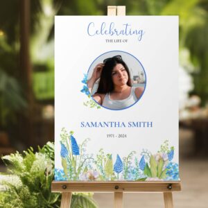 Blue spring florals funeral memorial sign board