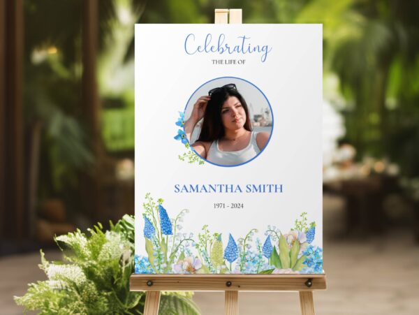 Blue spring florals funeral memorial sign board