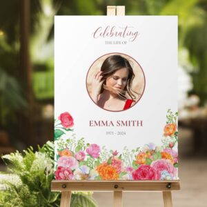 Colourful roses funeral sign board