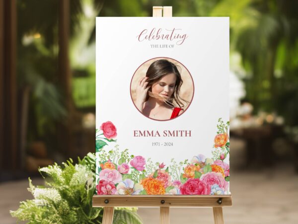 Colourful roses funeral sign board