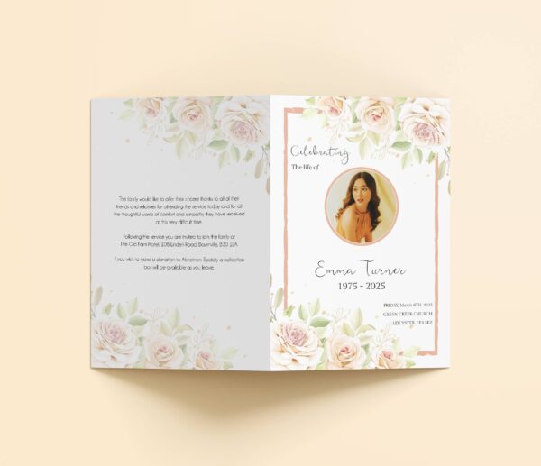 Delicate Rose Funeral Order Of Service Template 181 - Image 2