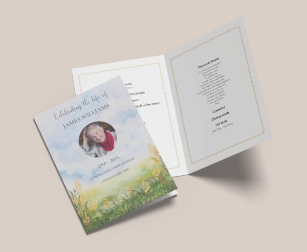 Watercolour background funeral order of service template 180 - Image 5