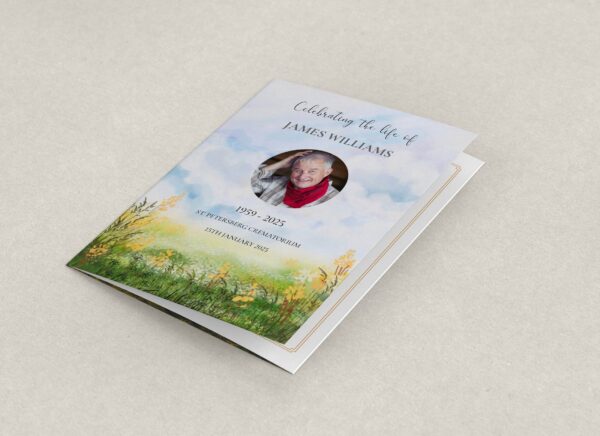 Watercolour background funeral order of service template 180 - Image 4