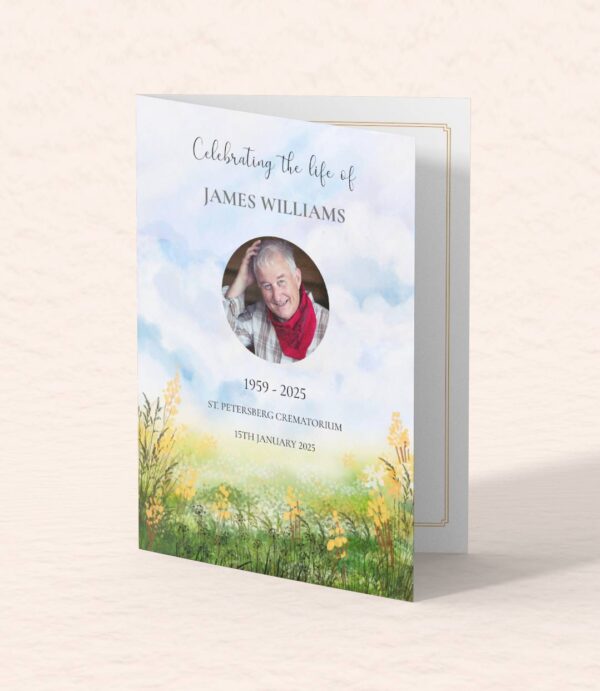 Watercolour background funeral order of service template 180 - Image 7