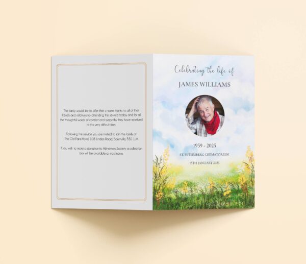 Watercolour background funeral order of service template 180 - Image 6